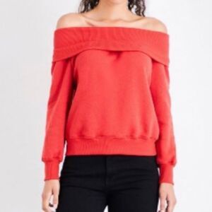 Good American red off shoulder slouchy sweater cute unique size 6